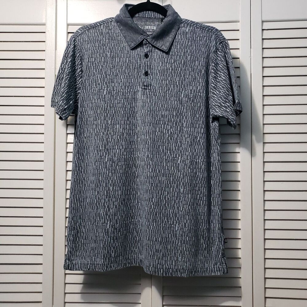 Indigo Star Norman Burnout Polo Men's Size Small Heather Black Gray Print‎ Shirt